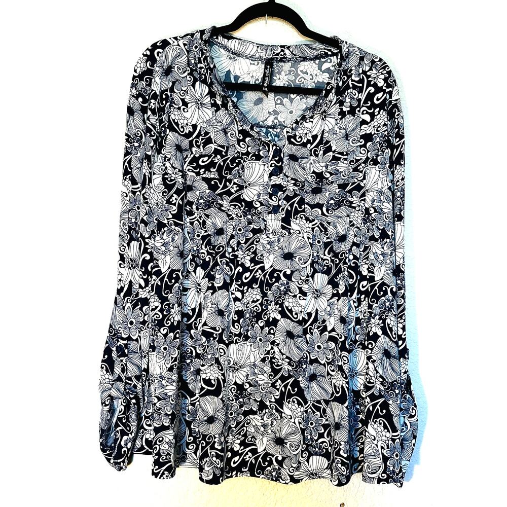 White Mark NavyBlue/White Blouse 1X